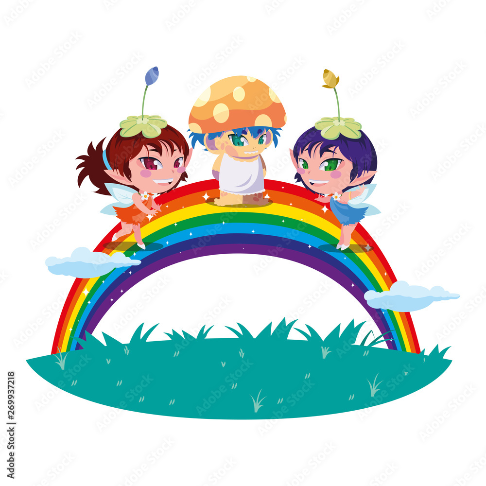 beautiful magic fairies with rainbow scene beautiful magic fairies with rainbow scene