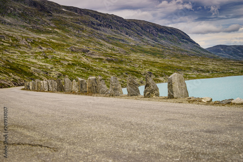 Old road landmark, route Gamle Strynefjellsvegen. photo