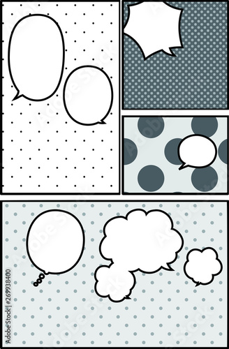 Illustration of a Monochrome color cartoon frame with dot pattern with Comic balloon 