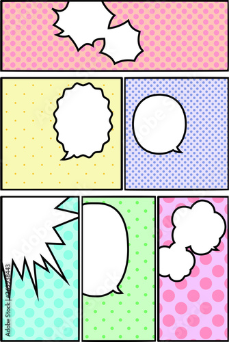 Illustration of a pop color cartoon frame with dot pattern with Comic balloon 