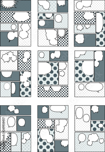 Illustration of a Monochrome color cartoon frame with dot pattern with Comic balloon set