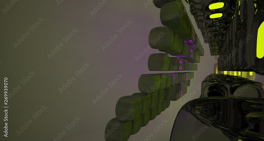Abstract white Futuristic Sci-Fi interior With Pink And Yellow Glowing Neon Tubes . 3D illustration and rendering. Abstract white Futuristic Sci-Fi interior With Pink And Yellow Glowing Neon Tubes . 3D illustration and rendering.