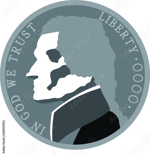 Monochrome US American 5 cent coin 