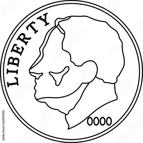 US American 10 cent coin outline