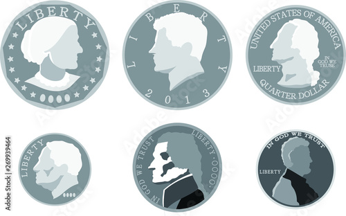 Monochrome US American cent coin set
