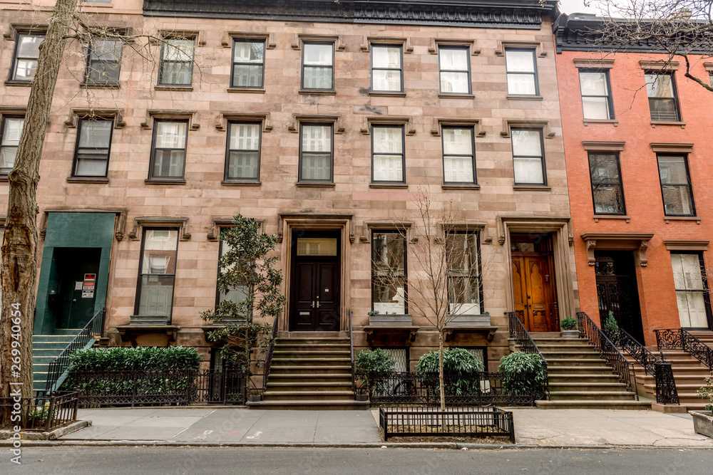 Brownstone facades & row houses in an iconic neighborhood of Brooklyn Heights in New York City Brownstone facades & row houses in an iconic neighborhood of Brooklyn Heights in New York City