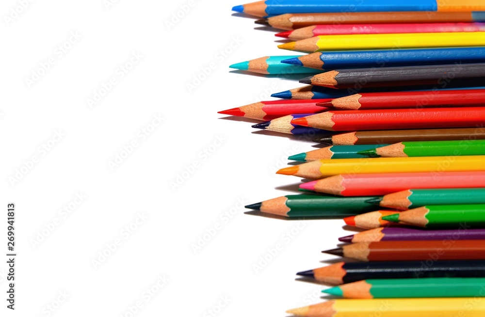 Color pencils isolated on white background. copy space with colored pencils Color pencils isolated on white background. copy space with colored pencils