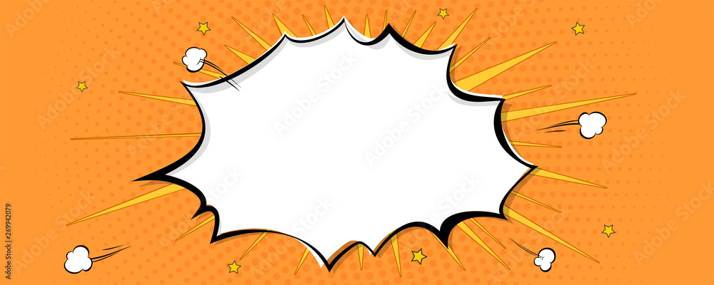 Comic speech bubble on pop art abstract background with sunbeams and ...