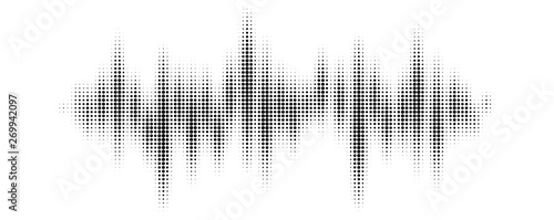 Black halftone pattern for screen blending mode. Halftone pattern audio waveform. Sound wave spectrum. Modern design rhythm of heart. Abstract dotted ornament isolated on white background © eriksvoboda