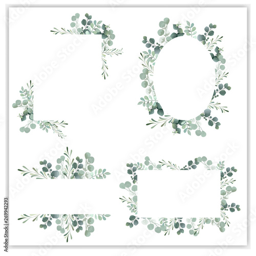 Blank wreath frame with green eucalyptus vector