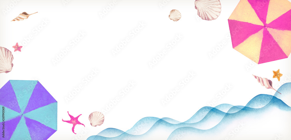 夏 背景 フレーム ビーチ 水彩 イラスト Stock Illustration Adobe Stock