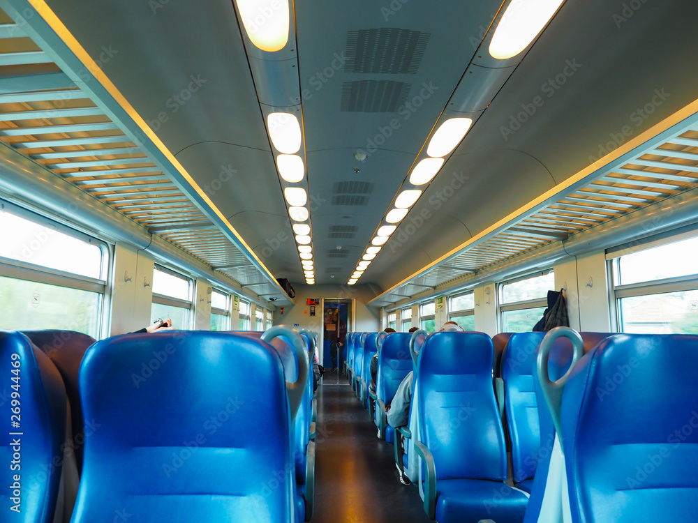 Blue chair in the train carriages Blue chair in the train carriages