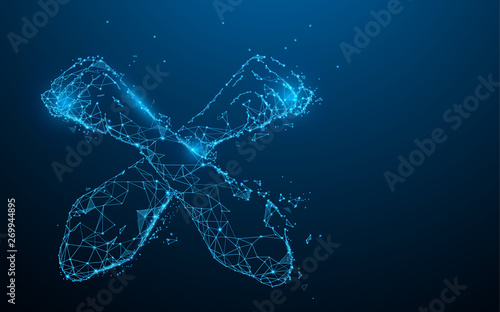 Crossed arms from lines, triangles and particle style design. Illustration vector