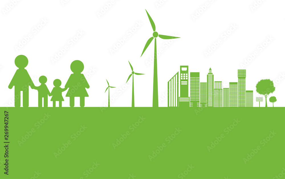 Green ecology city help the world with eco-friendly concept ideas,Vector Illustration