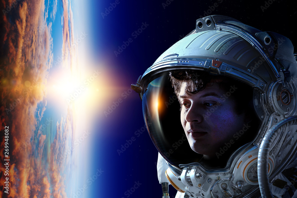 Astronaut in space on planet orbit. Astronaut in space on planet orbit.