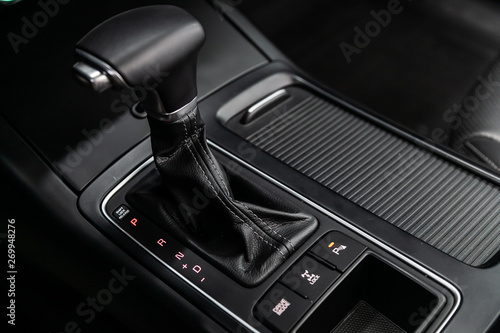 Close-up of the accelerator handle and buttons. automatic transmission gear of car , car interior