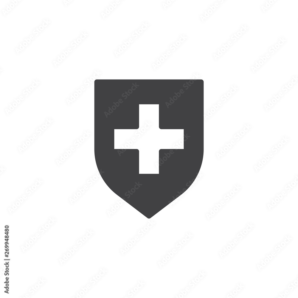 Safety shield with medical cross vector icon. filled flat sign for mobile concept and web design. Medical insurance glyph icon. Healthcare symbol, logo illustration. Vector graphics Safety shield with medical cross vector icon. filled flat sign for mobile concept and web design. Medical insurance glyph icon. Healthcare symbol, logo illustration. Vector graphics