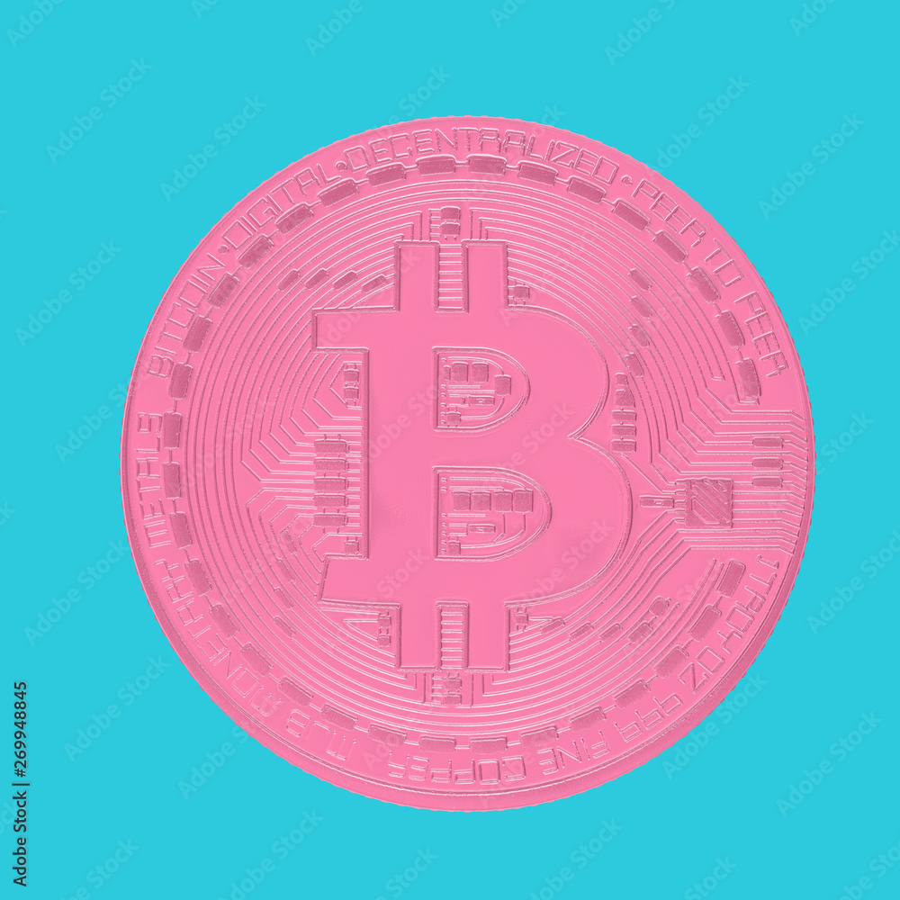 Digital Pink Cryptocurrency Bitcoin Coin. 3d Rendering Digital Pink Cryptocurrency Bitcoin Coin. 3d Rendering