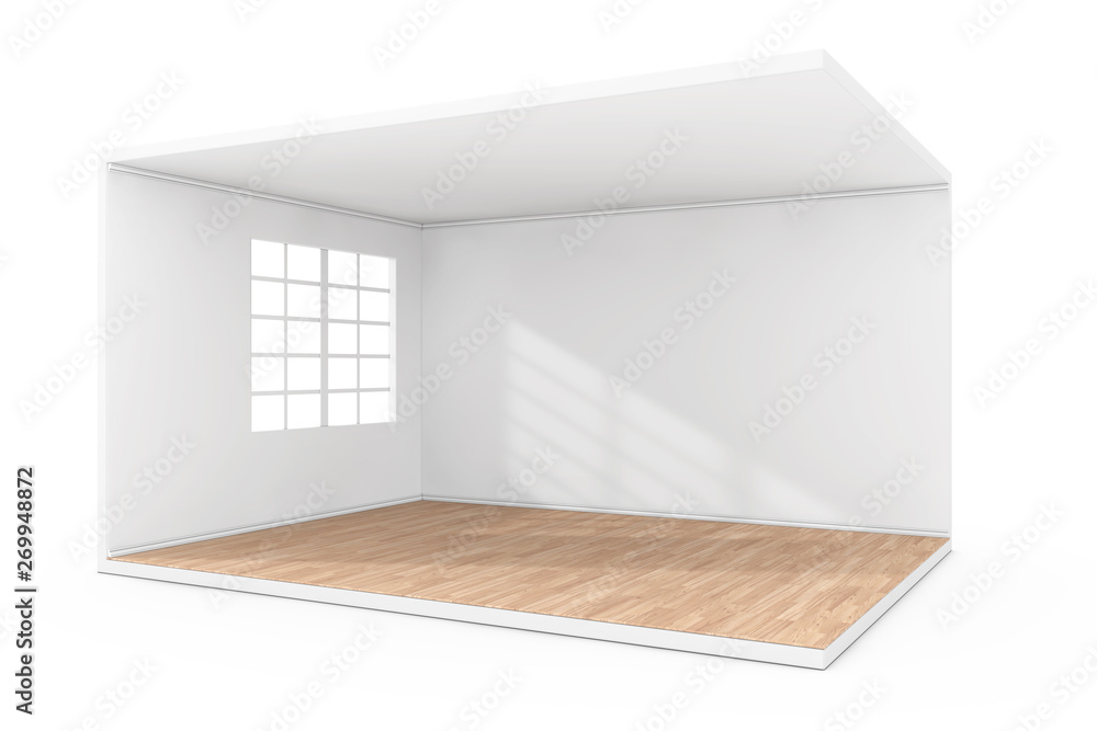 Empty Room Interior with Large Window and Wooden Parquet Floor. 3d Rendering Empty Room Interior with Large Window and Wooden Parquet Floor. 3d Rendering
