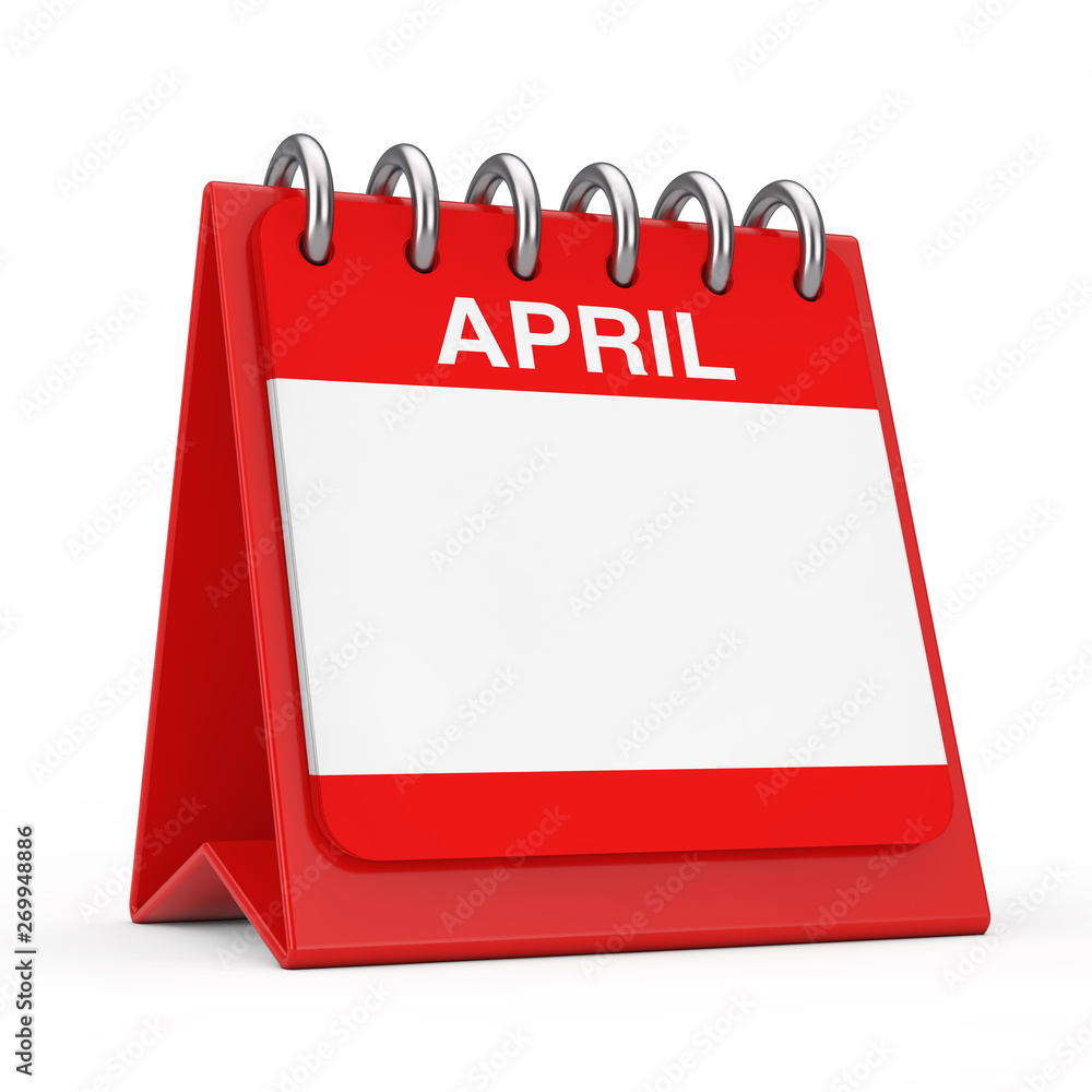 Fototapeta premium Red Desktop Calendar Icon Showing a April Month Page. 3d Rendering