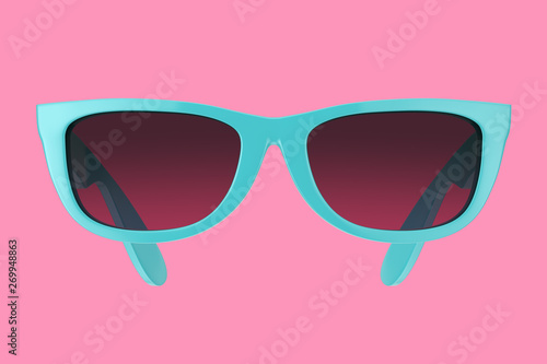 Modern Cool Sunglasses In Blue Plastic Frame. 3d Rendering