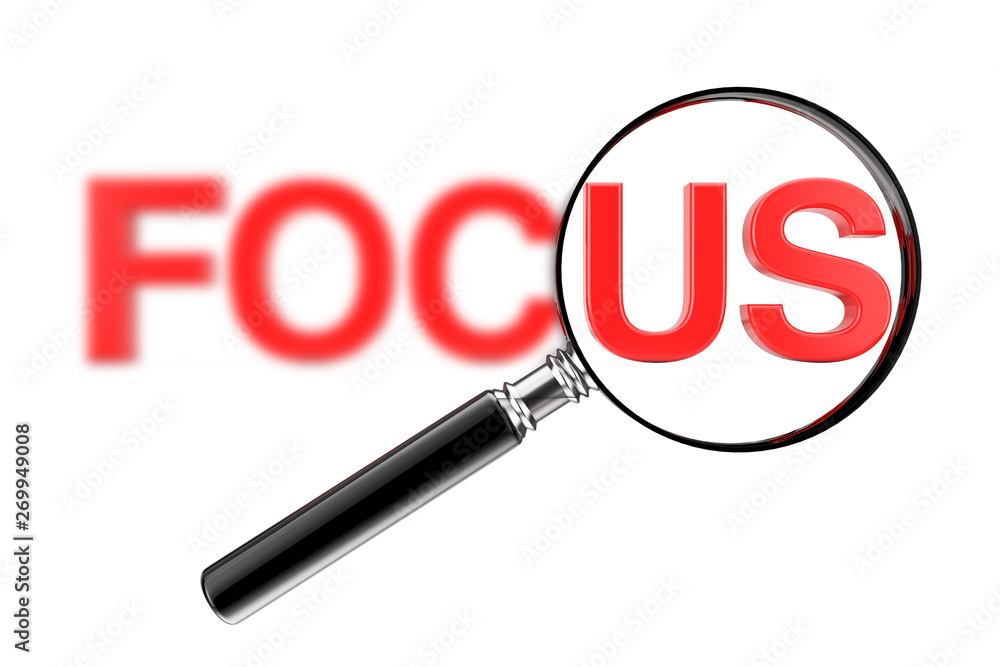 Magnifier Focused Glass Concept with Red Blurry Focus Sign. 3d Rendering Magnifier Focused Glass Concept with Red Blurry Focus Sign. 3d Rendering