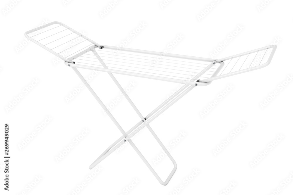 White Folding Metal Clothes Drying Rack. 3d Rendering White Folding Metal Clothes Drying Rack. 3d Rendering