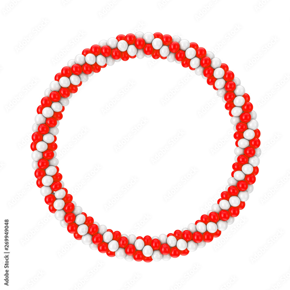 Obraz premium White and Red Balloons in Shape of Circle, Ring or Portal. 3d Rendering
