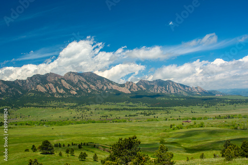 The Flatirons Mountains in Boulder, Colorado on a Sunny Day