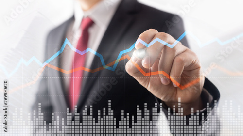 Business Financial Trading Investment concept graph virtual screen double exposure.