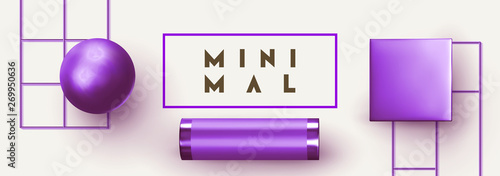 Abstract background with violet geometric elements. 3d shape vector minimal poster. Realistic lilac objects. Creative art composition