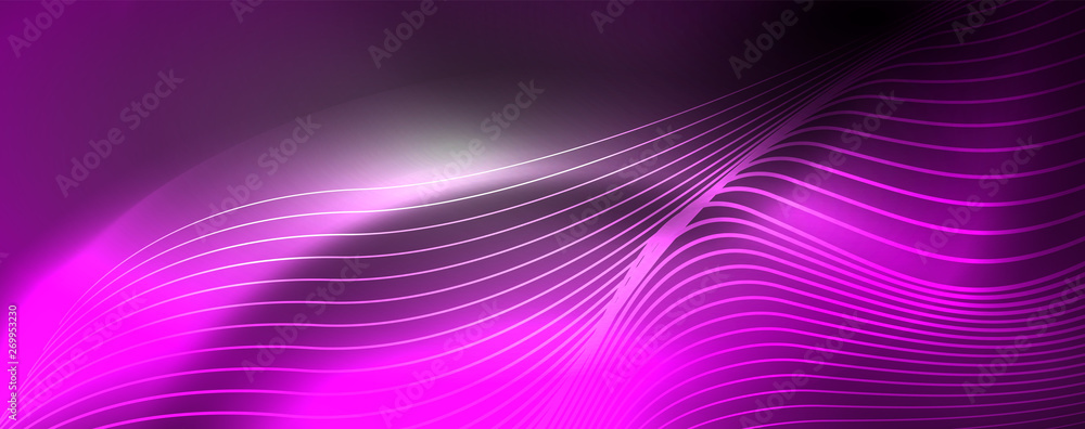 Fototapeta premium Neon vector wave lines abstract background, magic futuristic techno design