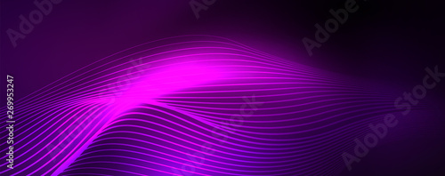 Neon vector wave lines abstract background, magic futuristic techno design