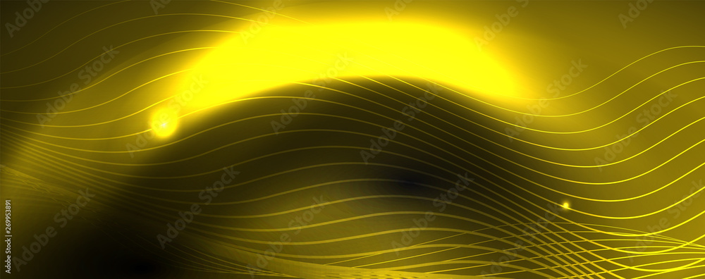 Smoky glowing waves in the dark. Dark abstract background with neon color light and wavy lines. Vector Smoky glowing waves in the dark. Dark abstract background with neon color light and wavy lines. Vector