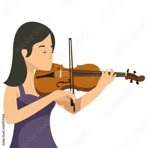 Beautiful musician playing violin isolated on white background