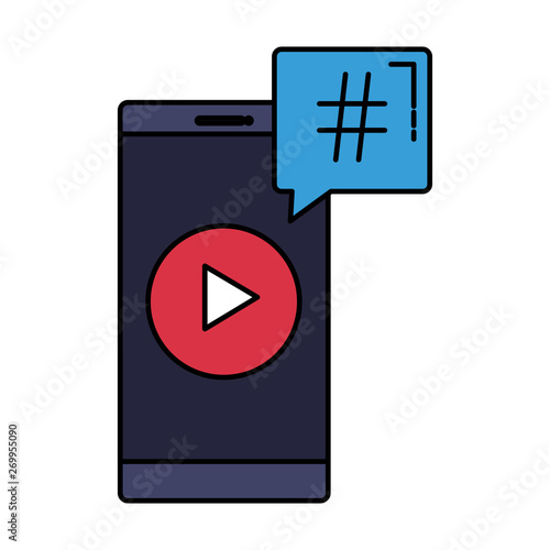 smartphone with speech bubble hashtag symbol