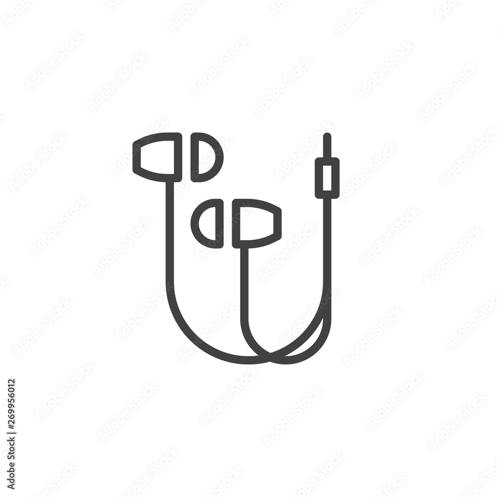 Wired Earbud line icon. linear style sign for mobile concept and web design. Earphones with connector outline vector icon. Symbol, logo illustration. Vector graphics Wired Earbud line icon. linear style sign for mobile concept and web design. Earphones with connector outline vector icon. Symbol, logo illustration. Vector graphics