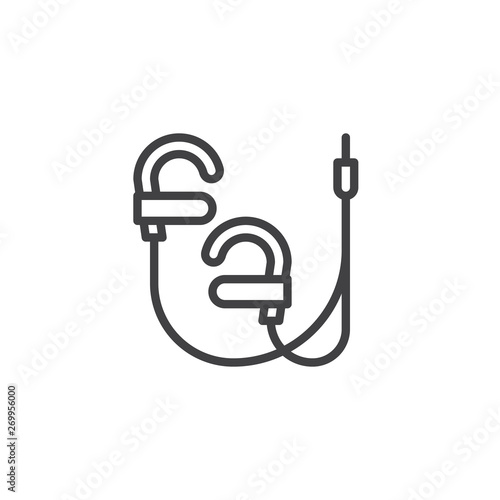 Wired Earphones line icon. linear style sign for mobile concept and web design. Earbuds with connector outline vector icon. Symbol, logo illustration. Vector graphics