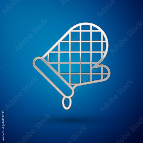 Silver Oven glove icon isolated on blue background. Kitchen potholder sign. Cooking glove. Vector Illustration