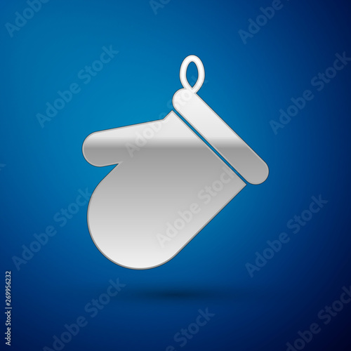 Silver Oven glove icon isolated on blue background. Kitchen potholder sign. Cooking glove. Vector Illustration