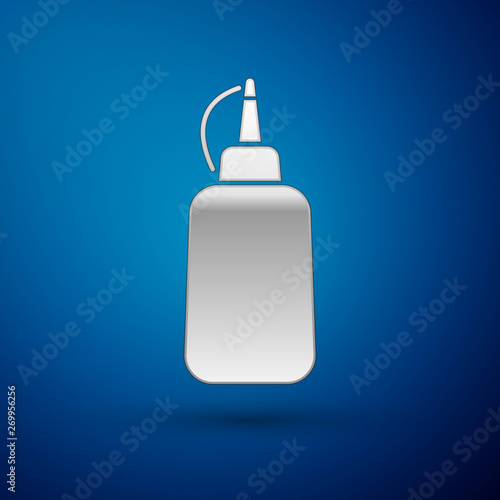 Silver Mustard bottle icon isolated on blue background. Vector Illustration