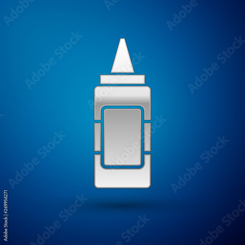 Silver Mustard bottle icon isolated on blue background. Vector Illustration