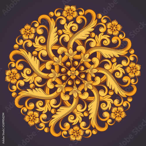 Beautiful round ornamental element for design in yellow orange colors.