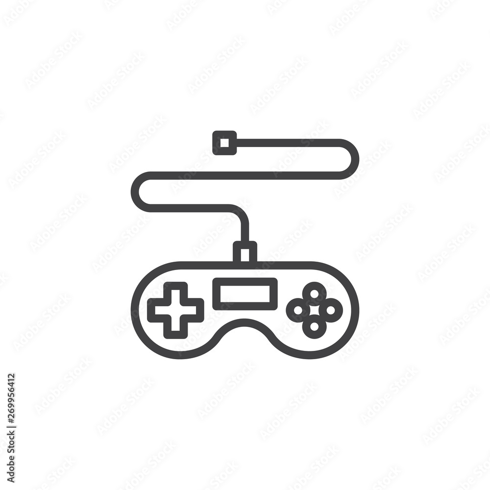Game controller line icon. Wired Joystick linear style sign for mobile concept and web design. Gamepad outline vector icon. Symbol, logo illustration. Vector graphics