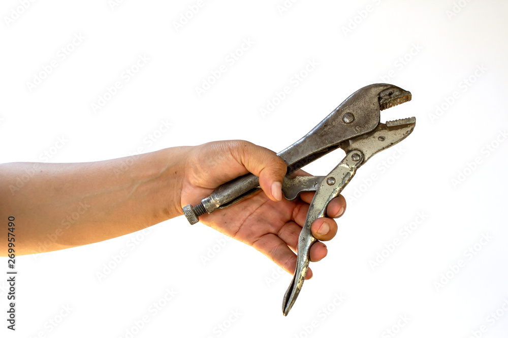 pliers in hand isolated on white background pliers in hand isolated on white background
