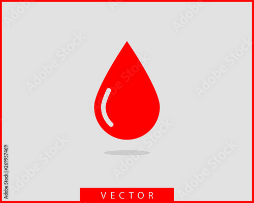 Red blood drop vector icon isolated on white background.