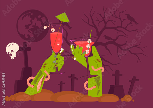 Green Zombie Hand holding a Cocktail Rising Out Of