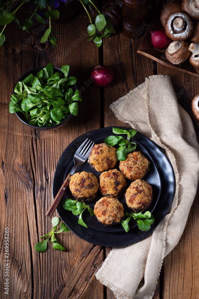 stuffed with minced meat and baked Champignons stuffed with minced meat and baked Champignons