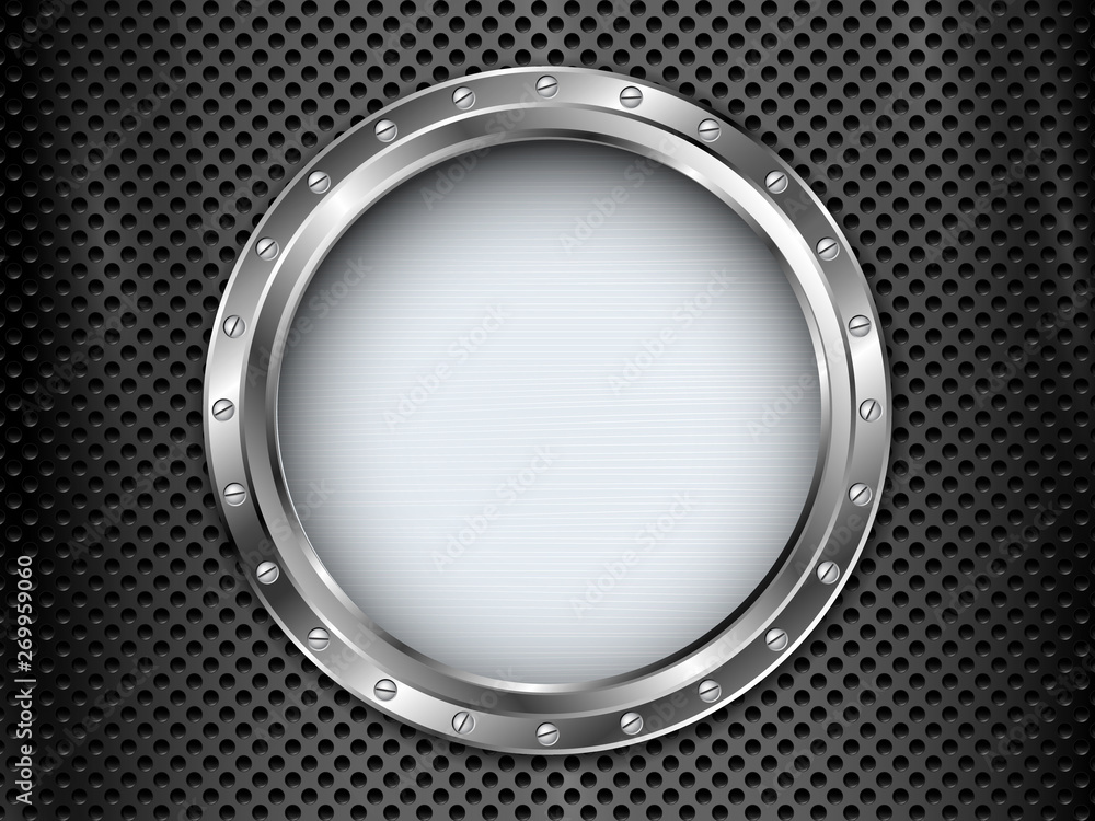 Metal background with round banner with screws Metal background with round banner with screws