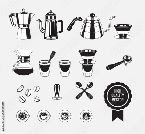 Manual Coffee Maker Vintage Black and White Vector